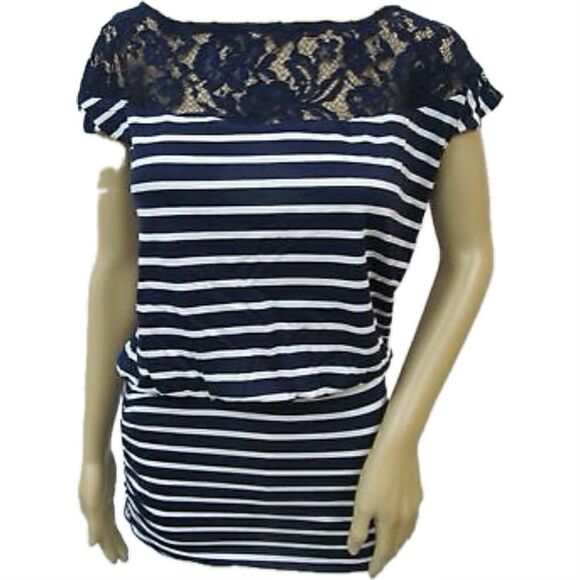 Boston proper striped cap sleeve shirt/tunic women’s size small - Picture 1 of 8